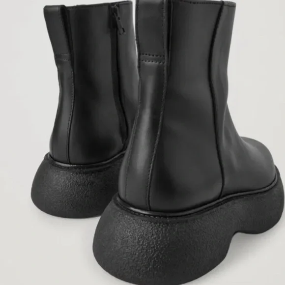 COS Black Chunky Leather Platform Ankle Boots - Picture 3 of 4